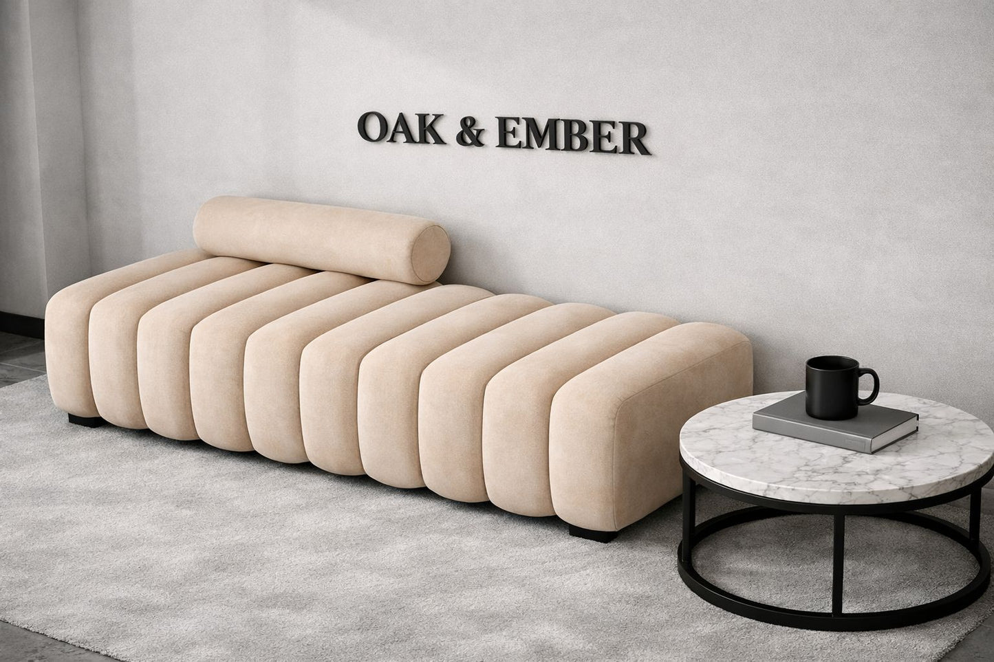 3 Seater Oak & Ember Modern Sculptural Stool – Luxury