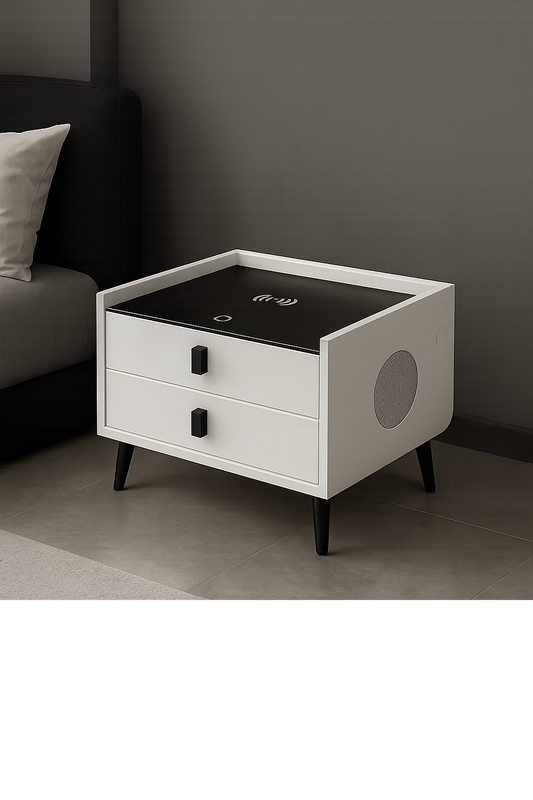 Modern Smart Bedside Table with Wireless Charging – Oak & Ember