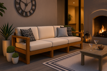 Outdoor Wooden 3‑Seater Sofa with Cushions