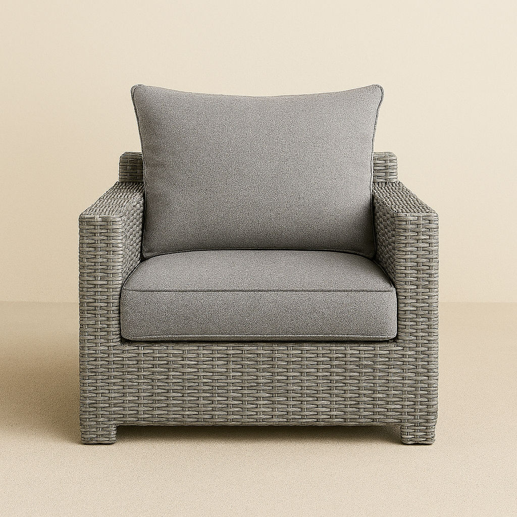 Outdoor Wicker Single‑Seater Lounge Chair with Cushion