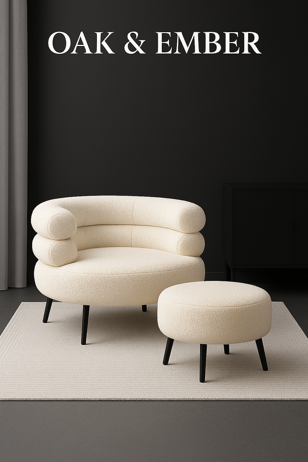 OAK & EMBER Bouclé Accent Sofa with Matching Ottoman – Modern Lounge Chair