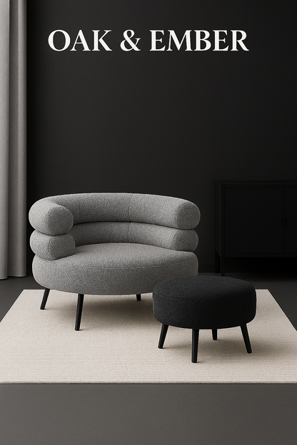 OAK & EMBER Bouclé Accent Sofa with Matching Ottoman – Modern Lounge Chair