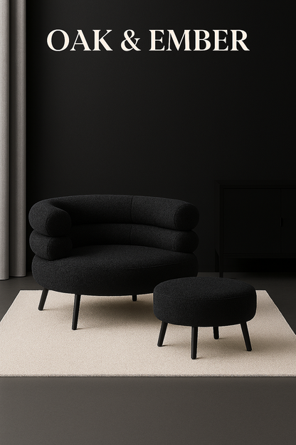OAK & EMBER Bouclé Accent Sofa with Matching Ottoman – Modern Lounge Chair