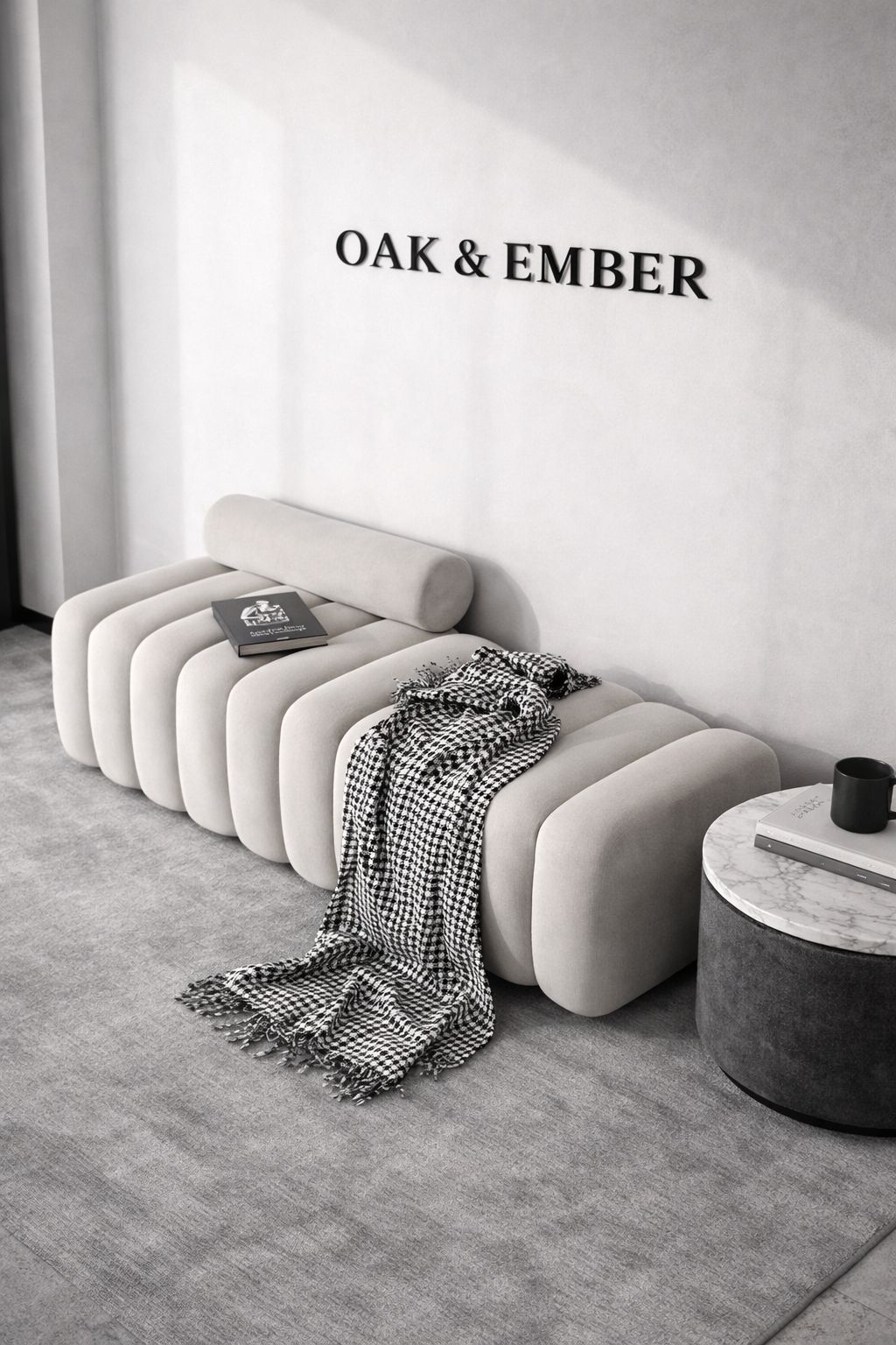 3 Seater Oak & Ember Modern Sculptural Stool – Luxury