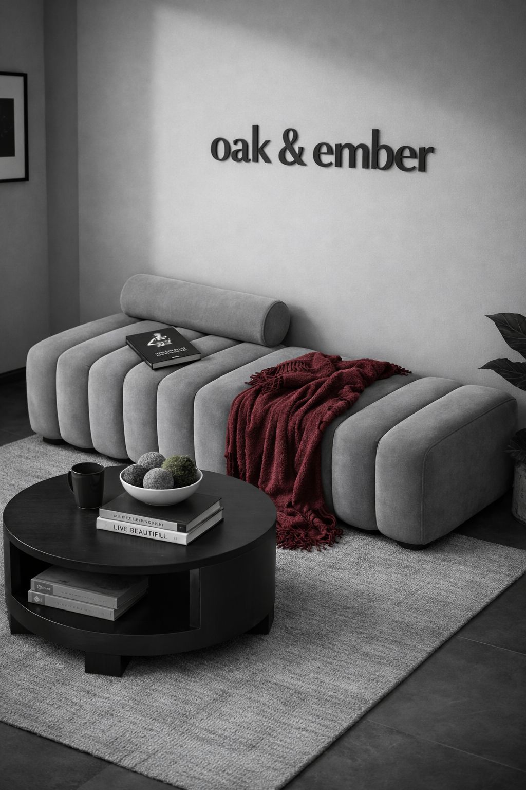 3 Seater Oak & Ember Modern Sculptural Stool – Luxury